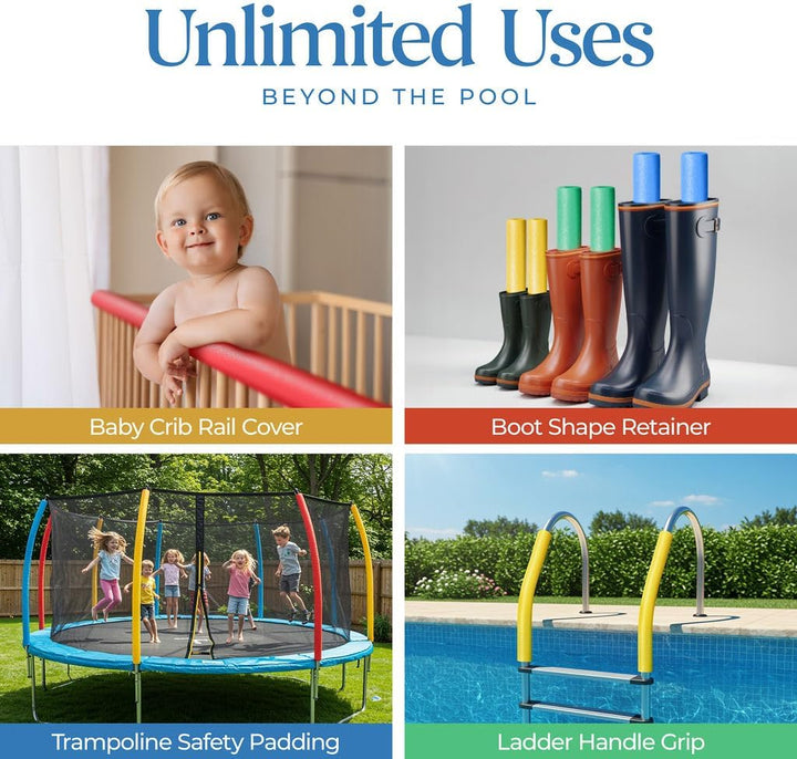 Pool Noodles Foam - Soft Large Rainbow Foam Noodle Tube, 6 Colors Bulk Swim Noodles, Multi-Purpose, Pool Toy, Floating Training Device, Exercise Aid, Craft Projects