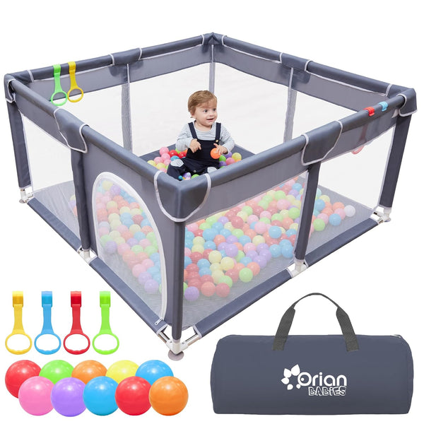 Baby Playpen 50X50 Large Playpen for Babies and Toddlers, Oxford Fabric, Indoor & Outdoor Play Pen, 10 Colorful Balls, 4 Pull up Rings, Carry Bag