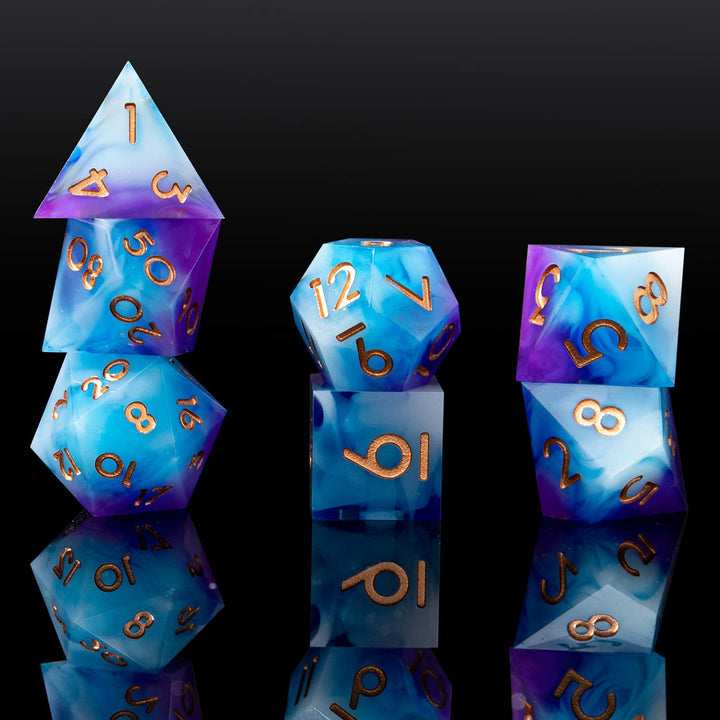 Sharp Edge DND Dice Set Handmade 7 Accessories Dice for Dungeons and Dragons TTRPG Games, Multi-Sided RPG Polyhedral Resin Sharp Edge Dice Roleplaying Games