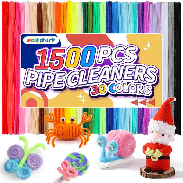 1500 PCS 30 Colors Quality Pipe Cleaners Bulk, Thick Pipe Cleaners Craft for DIY Craft Projects, Multicolored Limpia Pipas for Art Supplies & Materials, Rainbow Chenille Stems(12Inch*6Mm)