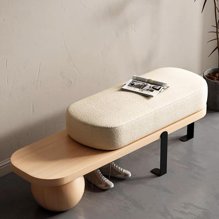 Wooden Boucle Bench with Abstract Metal Leg, Modern Entryway Bench, Upholstered End of Bed Bench,Shoe Changing Bench for Entryway Livingroom Bedroom (Walnut, 140Cm/55.1")