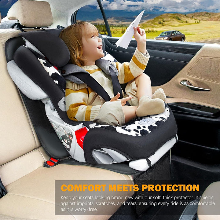 Car Seat Protector for Child Car Seat,Waterproof Car Seat Cover for Leather and Fabric Seats, 2 Mesh Pockets, Non-Slip Bottom,Thick Padding Cushion (Black)