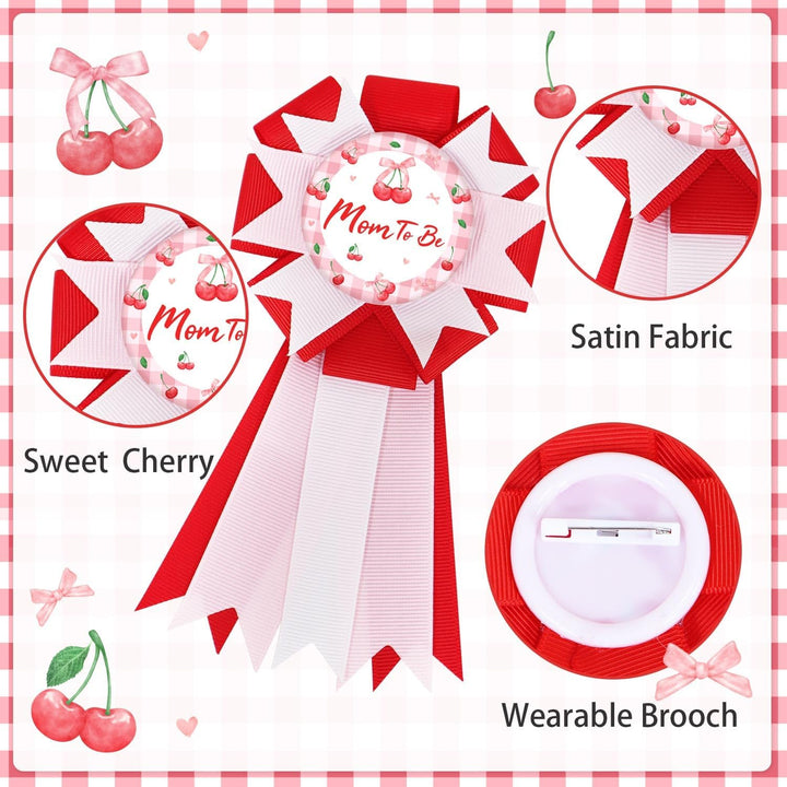 Cherry Baby Shower Decorations Mom to Be Sash Dad to Be Corsage Set, Cherry on Top Baby Shower Mommy to Be Sash for Expecting Parents Gift