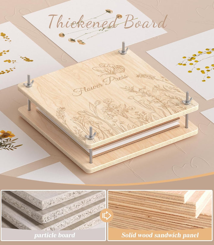 Flower Press Kit – 11" X 11" Large Wooden Flower Presser for Adults & Teens | DIY Bouquet Preservation & Dried Flower Art | Ideal Gift for Nature & Craft Lovers