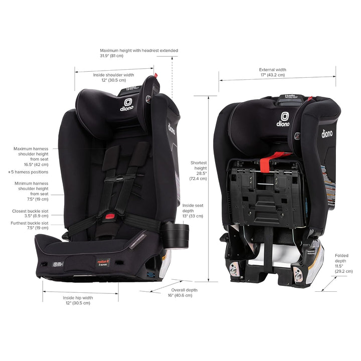 Radian 3R Safeplus, All-In-One Convertible Car Seat, Rear and Forward Facing, Safeplus Engineering, 10 Years 1 Car Seat, Slim Fit 3 Across, Black Jet