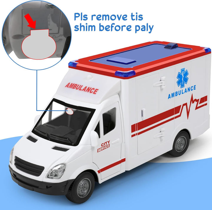 Toy Ambulance Boys Age 3-5 with 4 Different Flashing Lights & Sound, Back and Side Doors Open Friction-Powered Wheels Light up Toy Hospital Sets Buses Birthday Gift 3 4 Year Old and up Girl Boy Toys