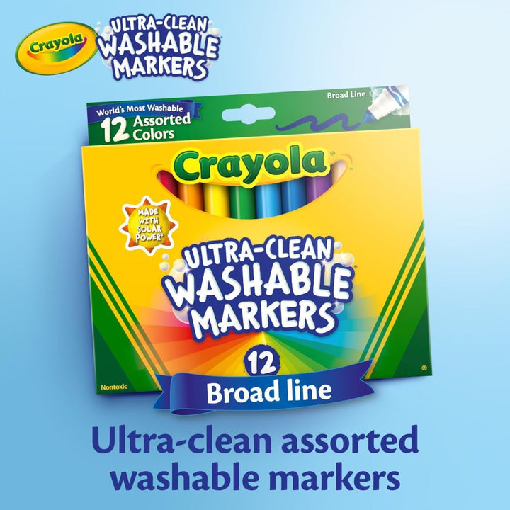Broad Line Markers (12 Count), Washable Markers for Kids, Assorted, Back to School Essentials, Teacher Classrooms Must Have, School Supplies, 3+