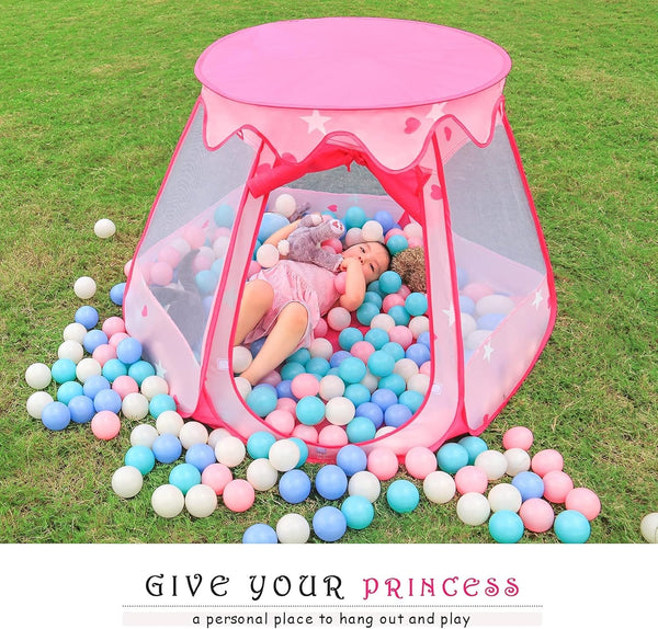Pop up Princess Tent with Colorful Star Lights for 1 2 3 Year Old Birthday Gift, 12-18 Months Baby Girl Toys, Foldable Ball Pit with Carrying Bag, Indoor&Outdoor Play Tent for Kids