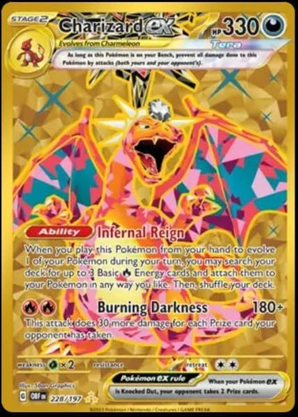 Pokemon - Charizard Ex 228/197 - Obsidian Flames - Hyper Rare - Gold Holo Card