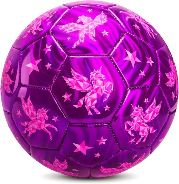 Kids Soccer Ball Size 2 Size 3 Size 4 Glitter Unicorn Dinosaur- for Toddlers Kids Age 1-3 3-8 8-12 - Sports & Outdoors Ball Inflatable with Pump - Gift for Girls Boys Children Youth School Birthday