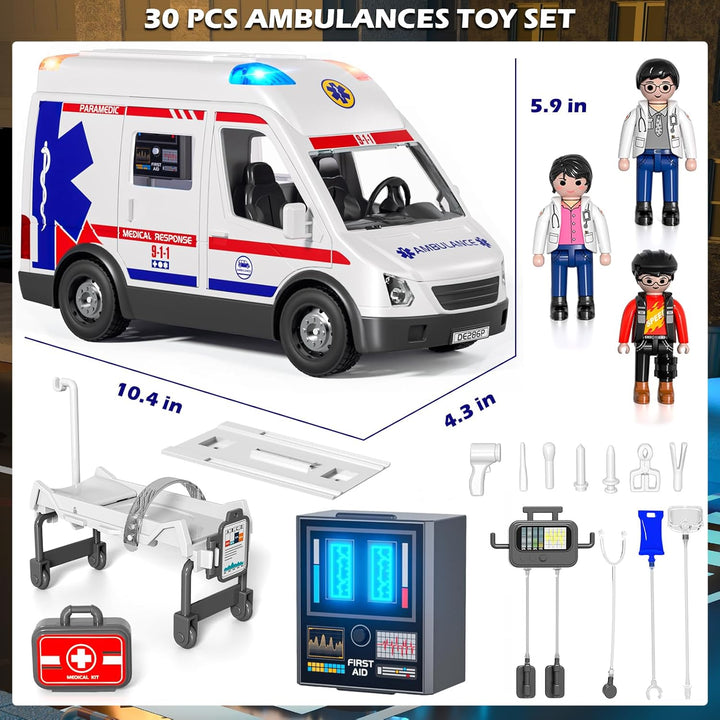 Ambulance Toy Truck for Kids 3-8, Large Toy Cars with Lights & Sounds, Emergency Vehicle Toddler Toys, Rescue Role Playset, Play & Learn Toddler Toys Ages 3 4 5 6 7 8 9 10 11 12