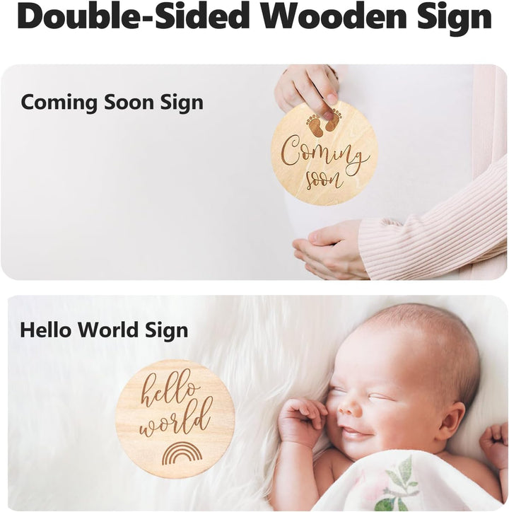 Pregnancy Announcement, Baby Announcement Ideas Set Include Felt Letter Board, Baby Onesie, Booties, Photo Frame, Wooden Sign and Bear Plush, Pregnancy Announcement Photo Props Coming Soon Baby Announcement