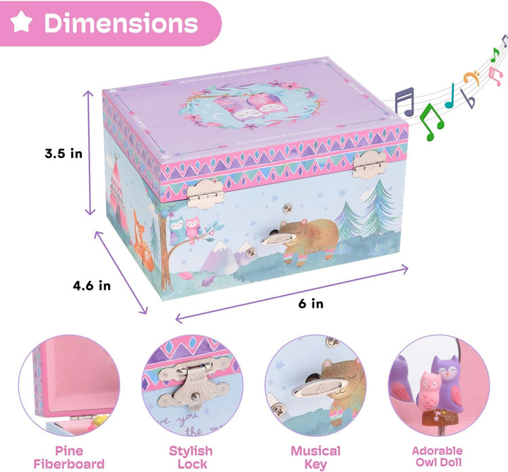 Girl'S Musical Jewelry Storage Box with Spinning Owls, Woodland Design, Twinkle Twinkle Little Star Tune