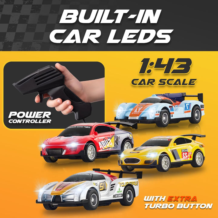Slot Car Race Track Sets, Race Car with 4 High Speed Cars, Race Tracks for Kids Ages 4-8, Electric Slot Car Race Track Sets, Remote Control Car, Gifts Toys for Boys - 115' Raceway