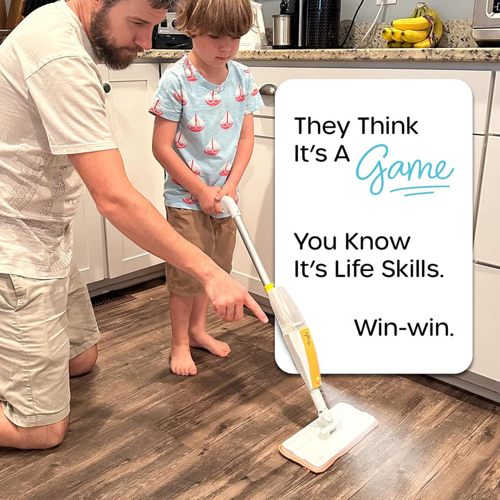 Toy Spray Mop for Kids - Toddler Cleaning Set with Real Water Sprayer - Montessori Cleaning Set Mini Sweeper - Educational and Fun Kids Mop - Squeeze and Spray