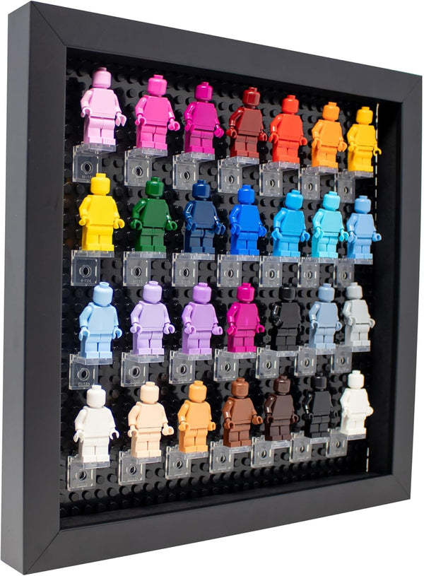 Figurine Display Case 10X10 Black Shadow Box for Miniature Figures 10X10 Black Wood Shadow Box with Black Base to Display up to 28 Block Figures
