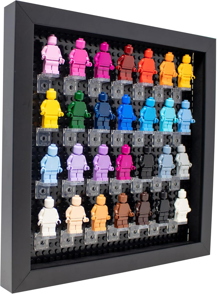 Figurine Display Case 10X10 Black Shadow Box for Miniature Figures 10X10 Black Wood Shadow Box with Black Base to Display up to 28 Block Figures