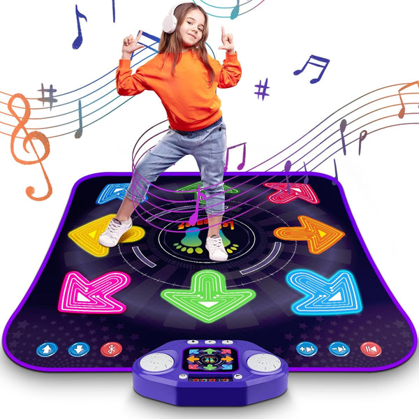 Dance Mat Toys for 3-12 Year Old Girls & Boys, Dance Mats with Light up 8-Buttons & Wireless Bluetooth, Music Dance Toy with 5 Modes Game, Birthday Xmas Gifts for 3 4 5 6 7 8 9 10+ Year Old Girls Boys