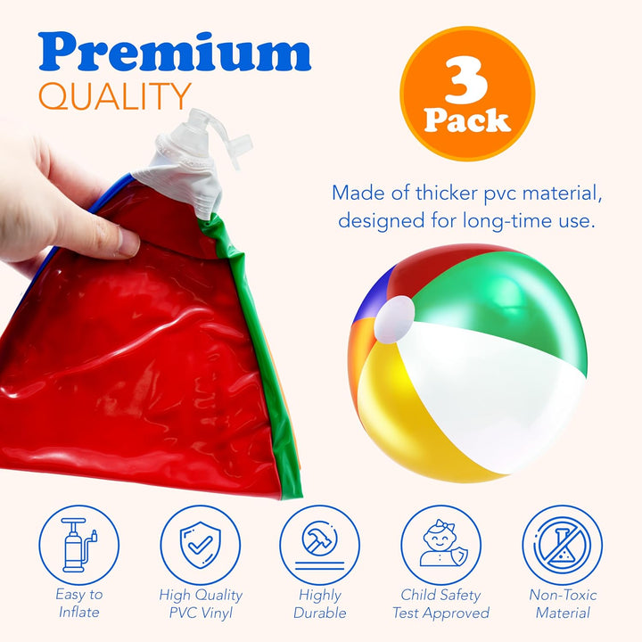 Beach Balls [3 Pack] 20" Inflatable Beach Balls for Kids - Pool Games Toys for Kids & Toddlers, Classic Rainbow Color