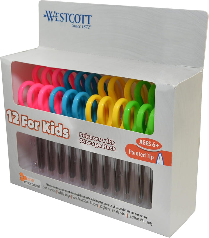 14871 Right- and Left-Handed Scissors, Kids' Scissors, Ages 4-8, 5-Inch Blunt Tip, Assorted, 12 Pack