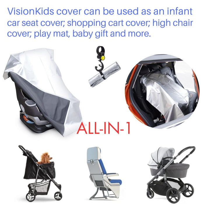Baby Car Seat Sun Shade Cover with Free Storage Bag Included | Infant Car Seat Heat Protector | UV Protection Cooler Cover | Keeps Toddler Seat Cool in Baby Car | Travel Accessories Silver