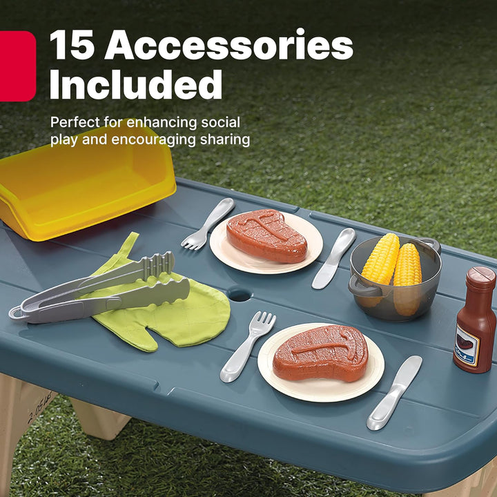 Sizzle & Smoke BBQ Grill Kids Playset, Indoor/Outdoor Kitchenette, Interactive Play with Sounds, Made of Durable Plastic, Includes 15 Piece Toy Accessories, for Toddlers 3+ Years Old