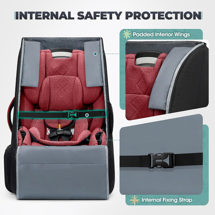Padded Car Seat Travel Bag for Airplane Heavy Duty Car Seat Backpack for Air Travel Baby Carseat Cover Bags for Airport Large Car Seats Carrier Fits Car Seats & Booster Seats, Black