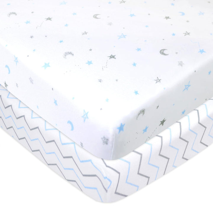 2 Pack 100% Natural Cotton Fitted Pack and Play Sheets 39" X 27" - Soft & Breathable Pack N Play Sheets for Playard & Mini Crib Mattress, White, for Boys & Girls