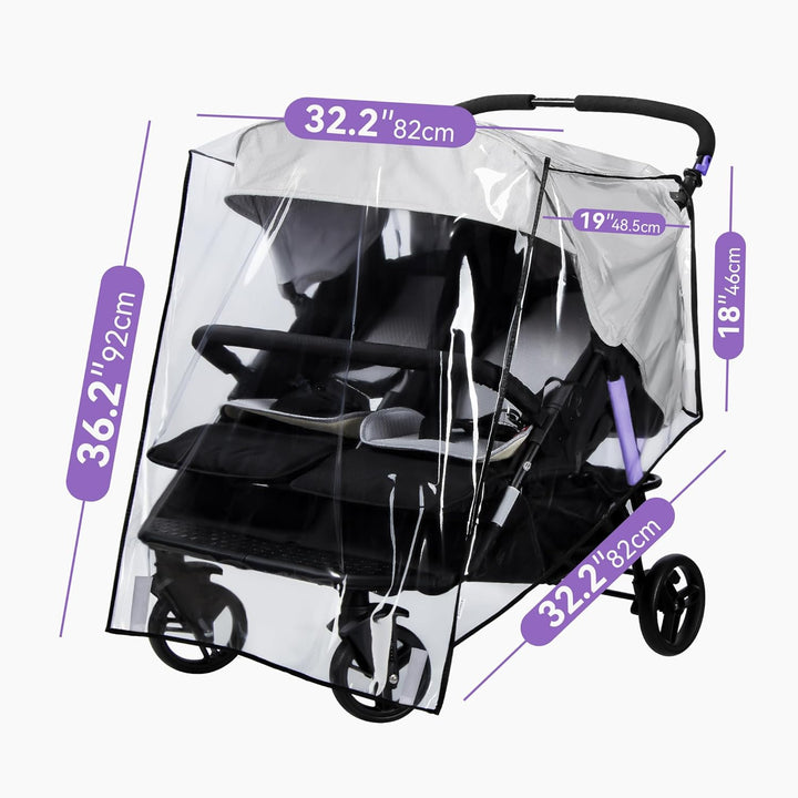 Double Stroller Rain Cover, Weather Shield Double Stroller for Side by Side Seats Twin Stroller, Baby Outdoor Activities Accessories, Protects Children from Rain, Snow, Wind