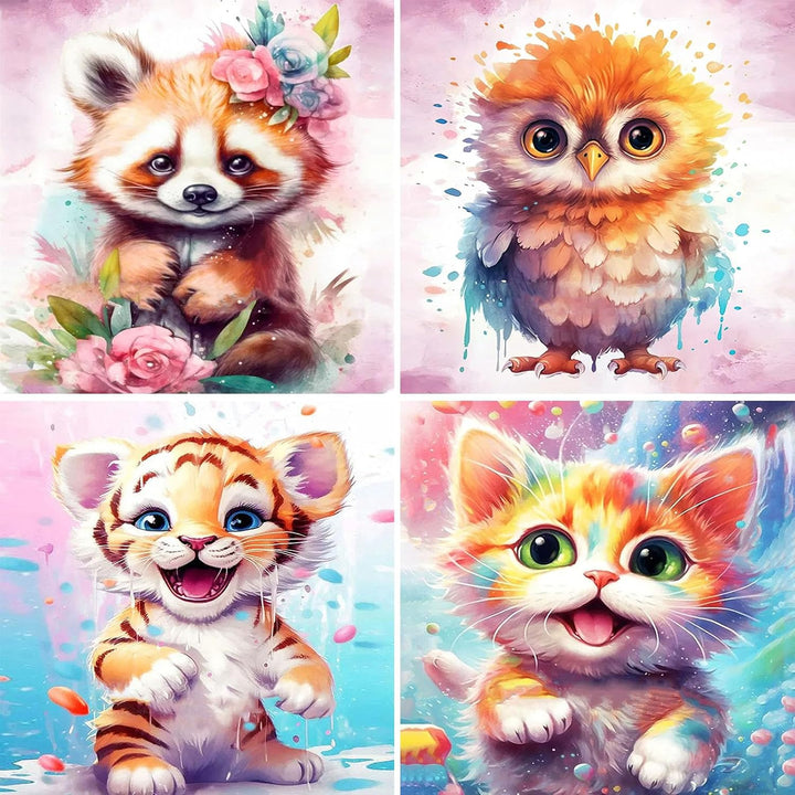 4 Pack Paint by Numbers for Kid Ages 4-8,Animals Paint by Number Kits for Kids, DIY Animal Oil Painting Suitable for Home Decoration (8X8Inch)