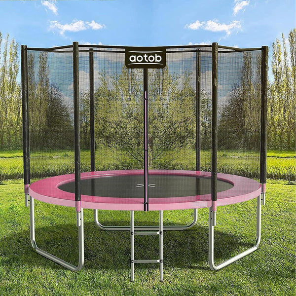 8 FT Trampoline Safety Enclosure Net Combo Bounce Jump for Kids Outdoor with Spring Pad Waterproof Jump Mat & Ladder(Prime)