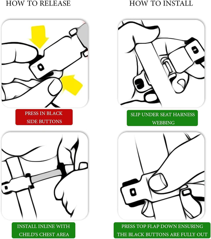 Strap Stop anti Escape Car Seat Strap — UK Made, Crash Tested, ECE R44-04 & R129 Passed Buckle up Houdini Straps for Car Seat — Multi-Use & Impossible to Unlock (1 X Car Seat Safety Clip) - 4 Colors