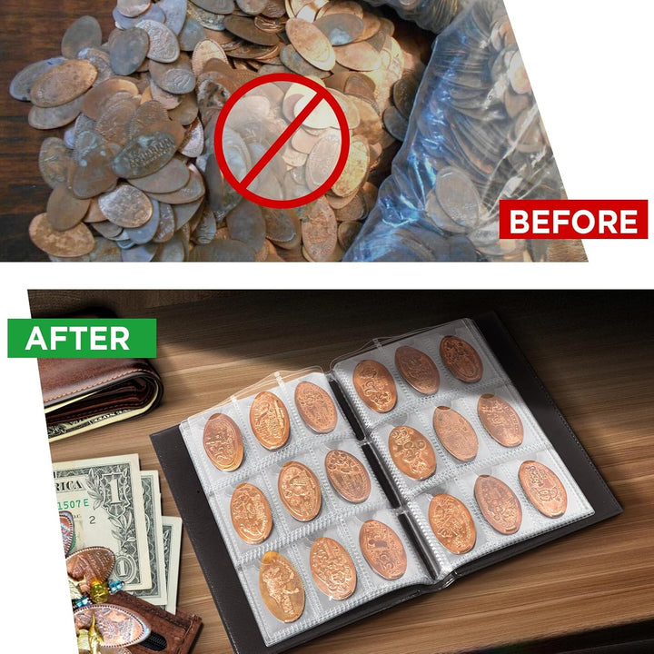 Mini Pressed Penny Book, Penny Album Hoold 108 Coins, Portable Penny Holder for Collectors, Fit for Travel and Home Use, Black