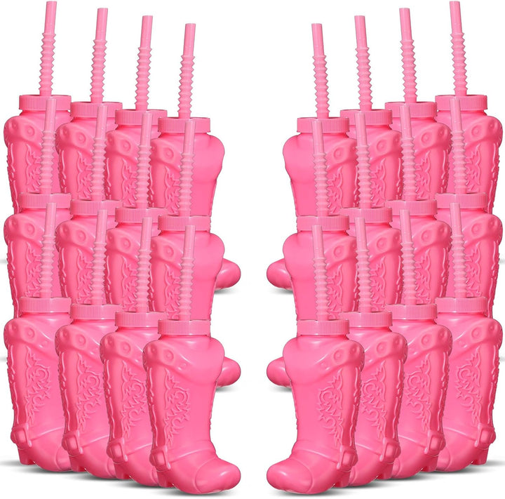 12 Pcs 10 Oz Plastic Cowboy Boot Cups with Straws and Lids Plastic Cowboy Cups for Western Themed Party Supplies and Rodeo Party Decorations (Brown)