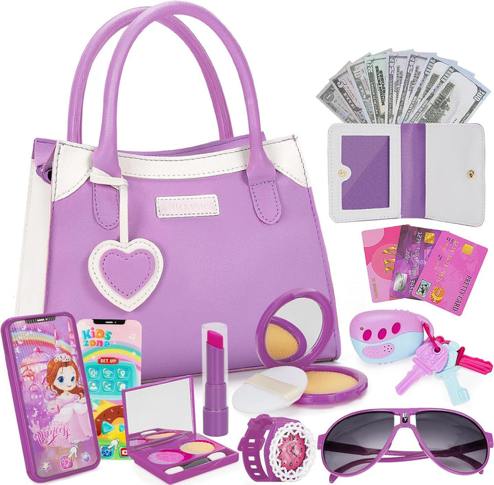 Play Purse for Little Girl, Pretend Princess Play Girls Toys for 3 4 5 6 7 8 Year Old, Toddler Purse with Accessories, Kids Toy Purse Birthday for Girls Ages 3-5 4-5 6-8
