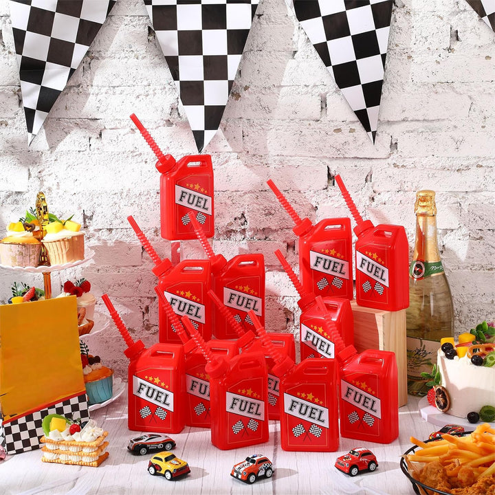 12 Pack Race Car Fuel Can Cups Set 11 Oz Car Fuel Can Drinking Cups with Straw Racing Car Theme Birthday Party Favor for Kids Racing Car Theme Birthday Party Baby Shower Supplies