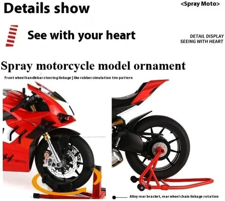 1/6 V4R Alloy Motorcycle Model Large Diecast Racing Motorbike with Ignition Smoke Effect, Adult Collectible Simulation Vehicle Gift