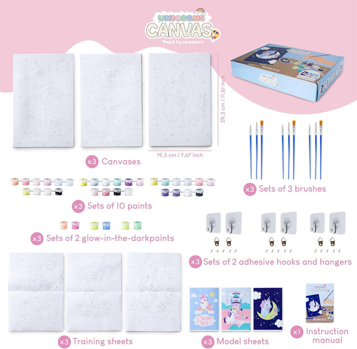 Paint by Numbers Kit for Kids Unicorns Pack 3 Canvas Paint by Number Canvas Framed Pre Drawn, Unicorn Gifts for Girls | Arts and Kids Crafts 4-6 8-12, Pintar Por Numeros | Unicorn Craft