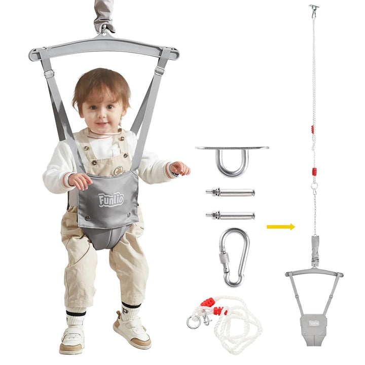Baby Jumper with a Ceiling Hook for 6-24 Months, Baby Door Jumper for Indoor/Outdoor Play, Infant Jumper Doorway with Adjustable Chain, Easy to Assemble & Store (With a Ceiling Hook)