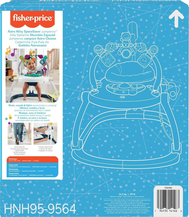 Baby Bouncer Spacesaver Jumperoo Musical Activity Center with Lights Sounds & Developmental Toys, Astro Kitty