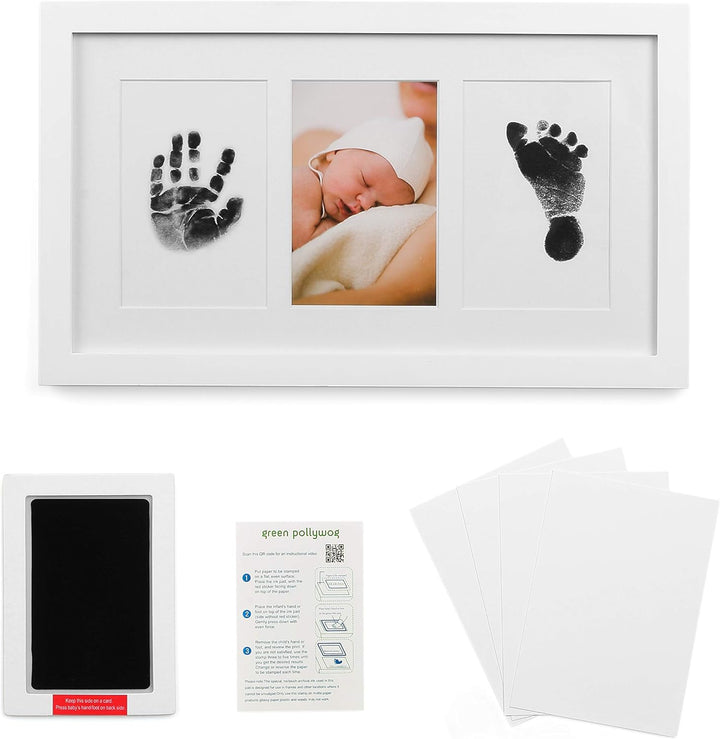 Baby Handprint and Footprint Kit | Elegant White Frame with Inkless, Non-Toxic Pad | Newborn Keepsake for Baby or Dog Paw Prints