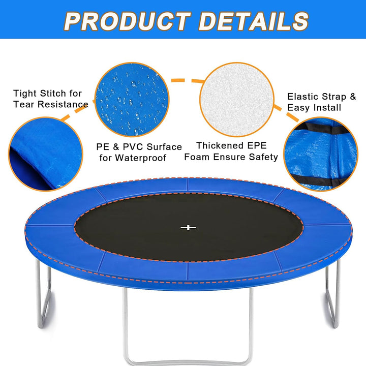 Trampoline Pad Replacement, 12FT 14FT 15FT Trampoline Spring Cover, Thickened EPE Foam Tear-Resistant Waterproof Safety Pad, No Holes for Pole