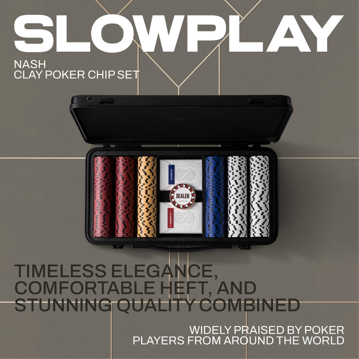 14G Clay Poker Chips Set for Texas Hold'Em, 500 PCS, with Numbered Values, Art Deco Style, and Carrying Case