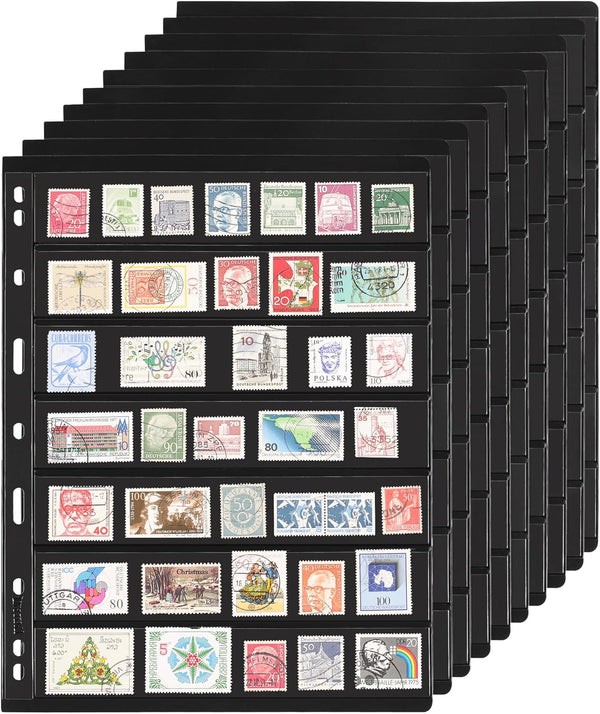 10 Sheets 20 Pages Postage Stamp Album Pages, 7 Pockets 7.7X 1.35In Stamp Collection Inserts, 9 Hole Standard Stamp Collecting Album Sleeves for Stamp Collection Binder IS010710