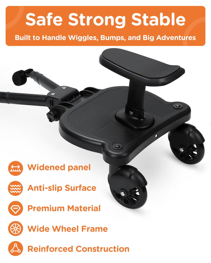 Universal Stroller Board - Stroller Attachment for Toddler to Ride,Detachable 2 In1 Sit and Stand Toddler Stroller Attachment,Holds Children up to 55 Lbs Stroller Seat Attachment.(Black)