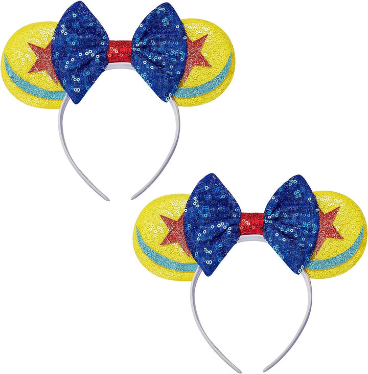 Mouse Ears, Sequin Mouse Ears Headband for Girls Women Halloween Birthday Party (Orange Bow)