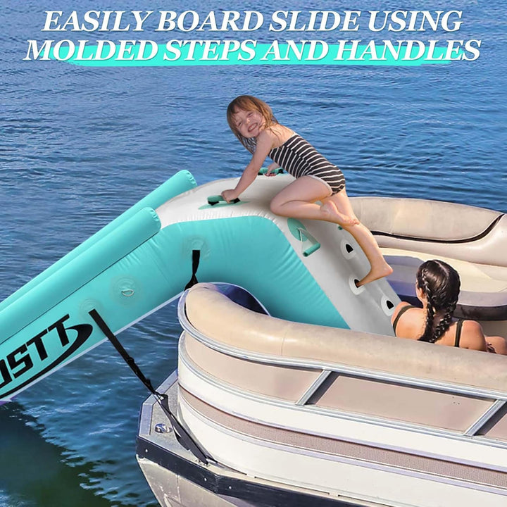 Pontoon Waterfall Slide, Inflatable Water Boats Slide Island for Adults Kids Summer Lake Party