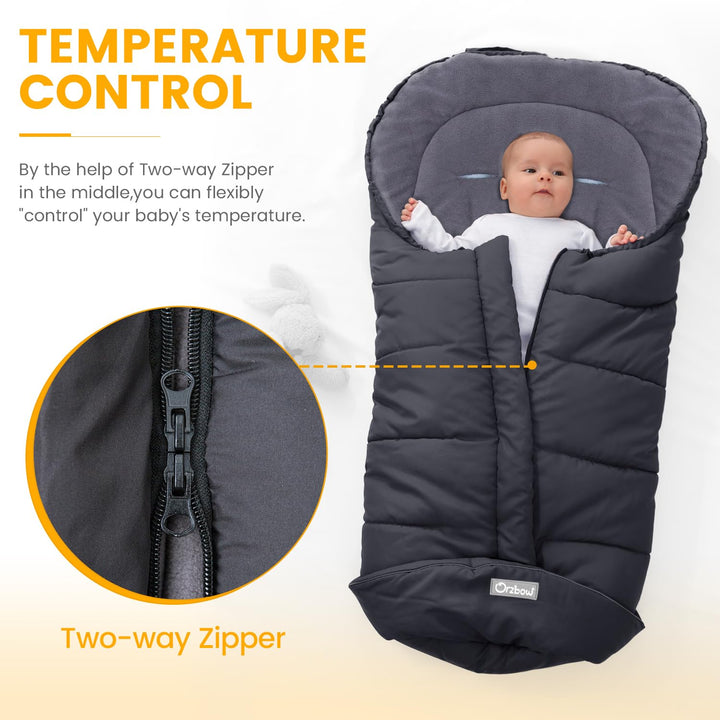Universal Footmuff for Stroller, Winter Warm Baby Stroller Bunting Bag, Waterproof Windproof Warm Polar Fleece Lined for Toddler Stroller Sleeping Bag, Black