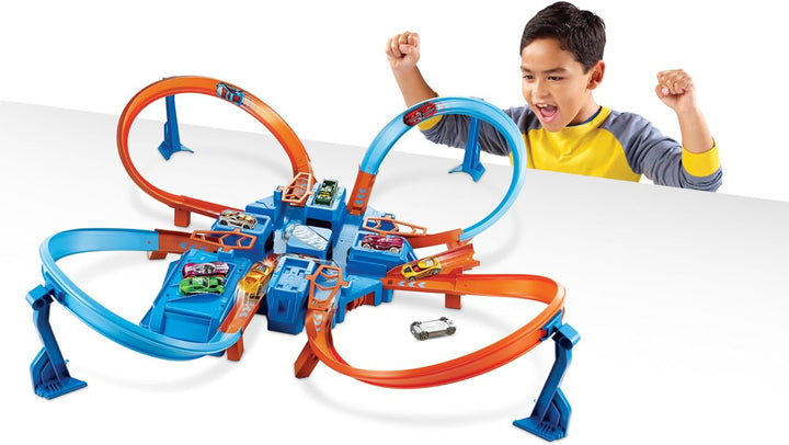 Toy Car Track Set, Criss Cross Crash with 1:64 Scale Vehicle, Powered by a Motorized Booster (Amazon Exclusive)