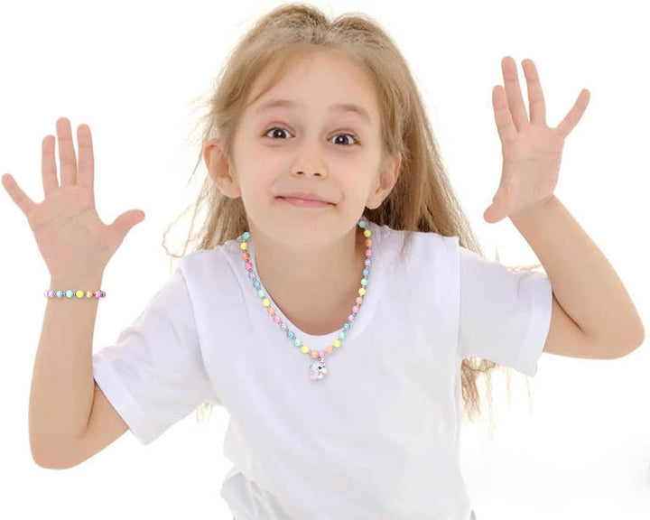 Unicorn Stretch Necklace Little Girl Toddler Necklace Bracelet Set, Little Princess Jewelry Accessories Favors Bags for Girls (2)